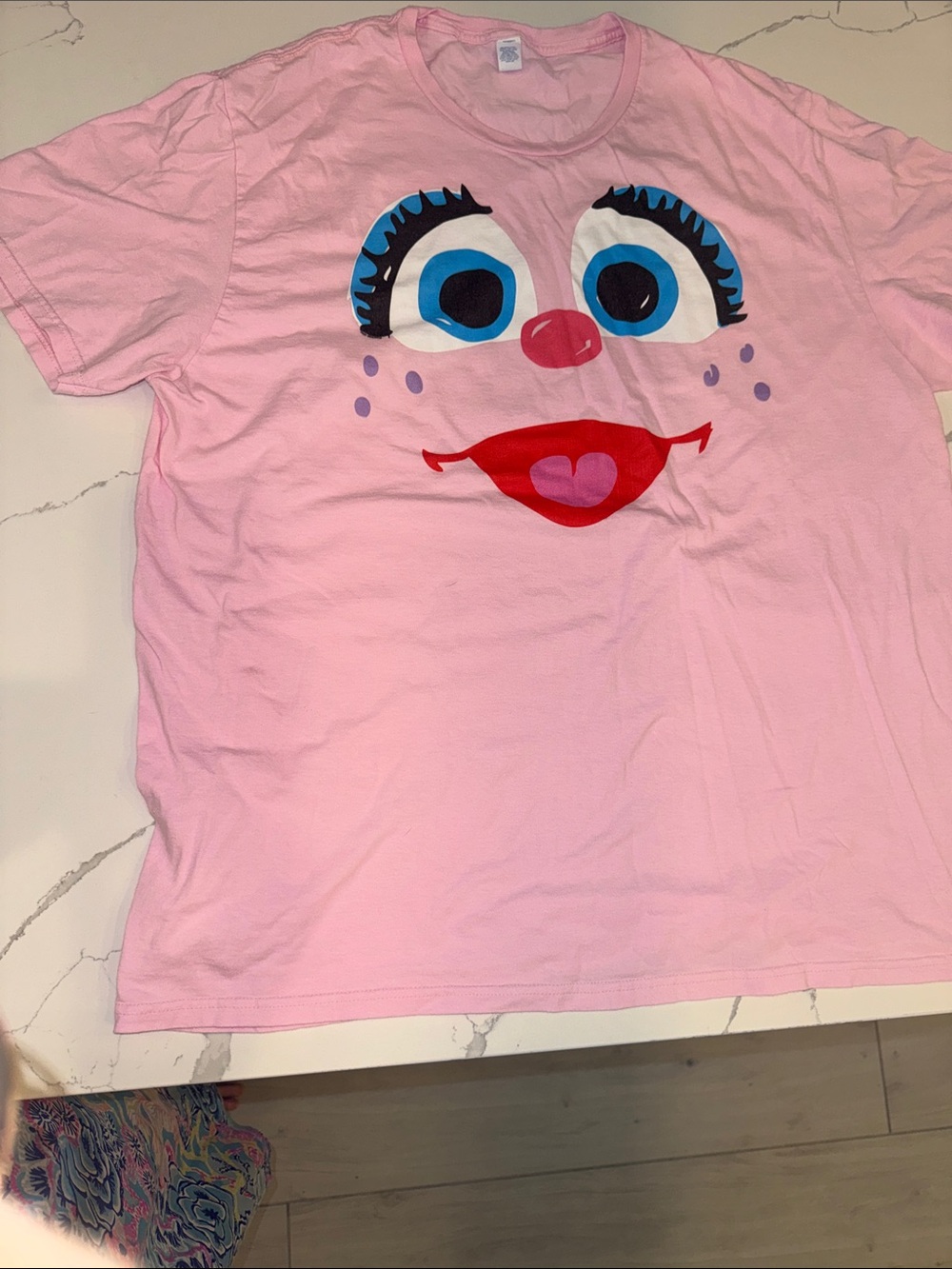 Woman’s Pink Graphic Top with Playful Face Print Cotton 2XL